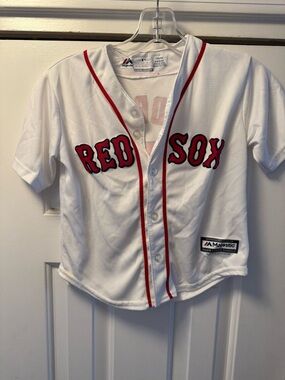Majestic Cool Base Boston Red Sox Pedroia Jersey Youth Kids Size Medium 5-6